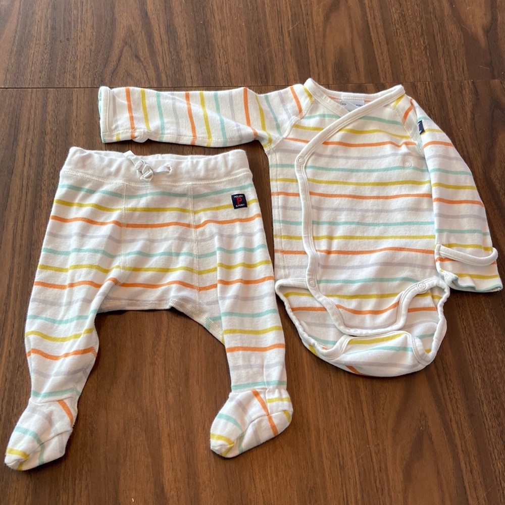 Polarn O. Pyret matching set stripes Scandinavian unisex 3-6 month pants onesie